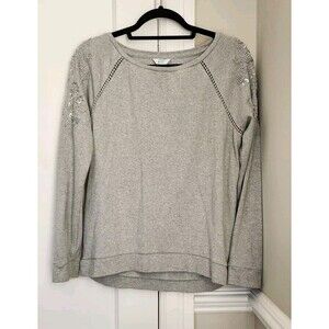 Crown & Ivy Beaded Long Sleeve Shirt Grey Women's Small